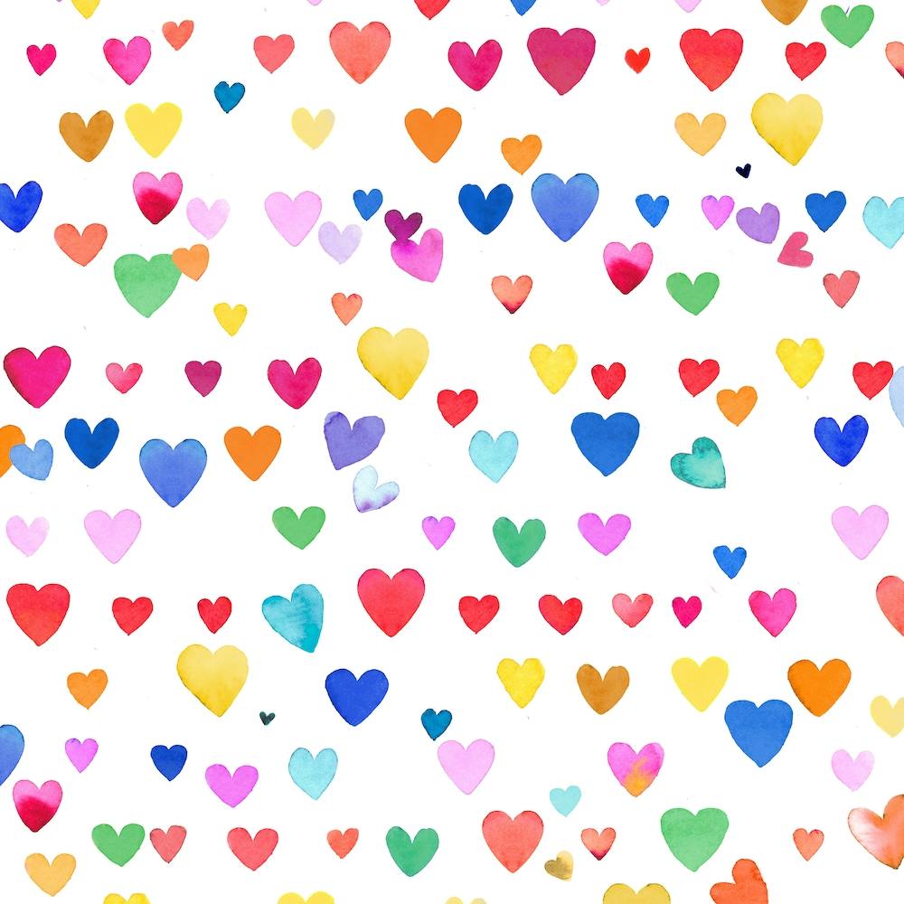 Multicolored Hearts Striped Square