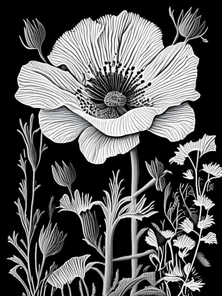 Matilija-Mohn Wildblume Linolschnitt 1