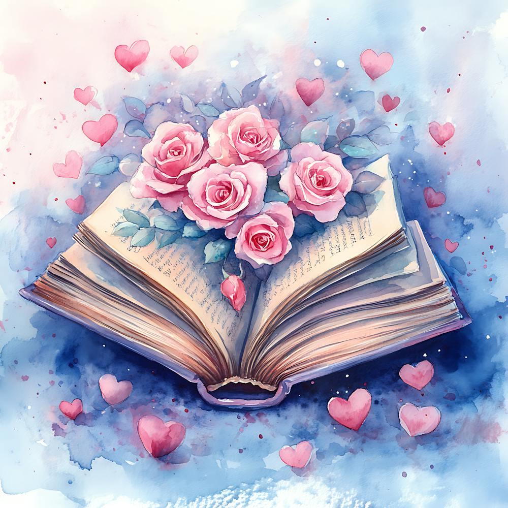 Aquarell Romantisches Buch Rosen Herzen 3