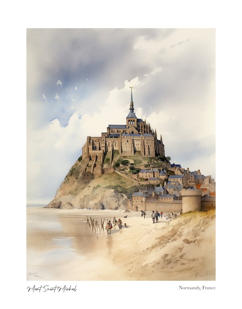 Mont Saint Michel 4 Watercolour Travel Poster