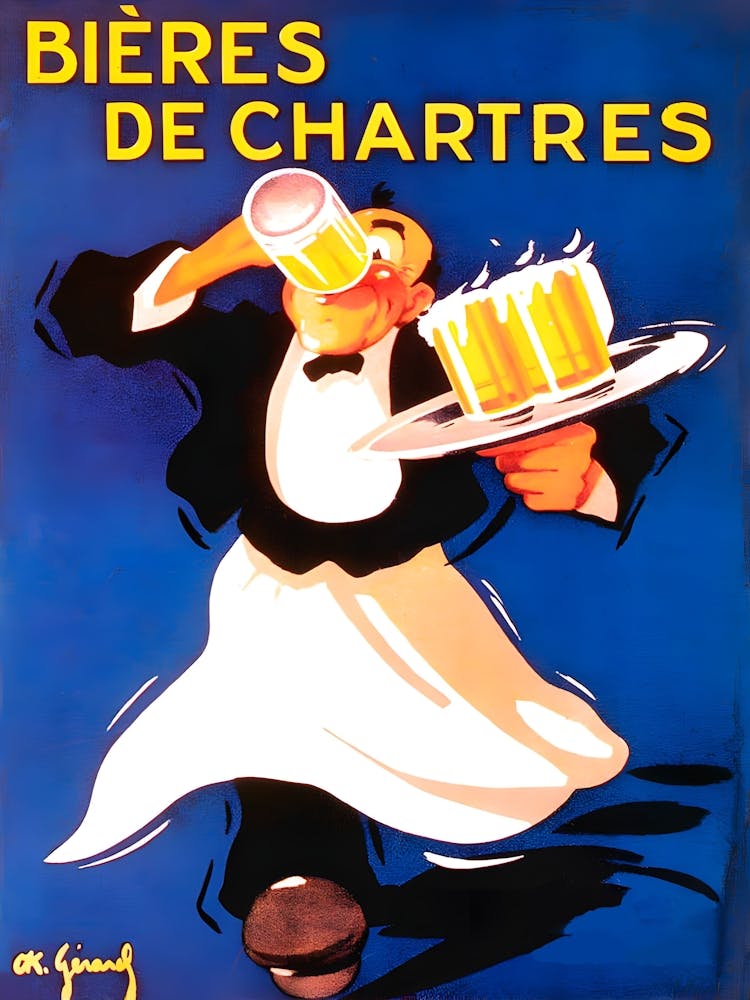 Drinking Waiter, Funny Vintage Beer Poster