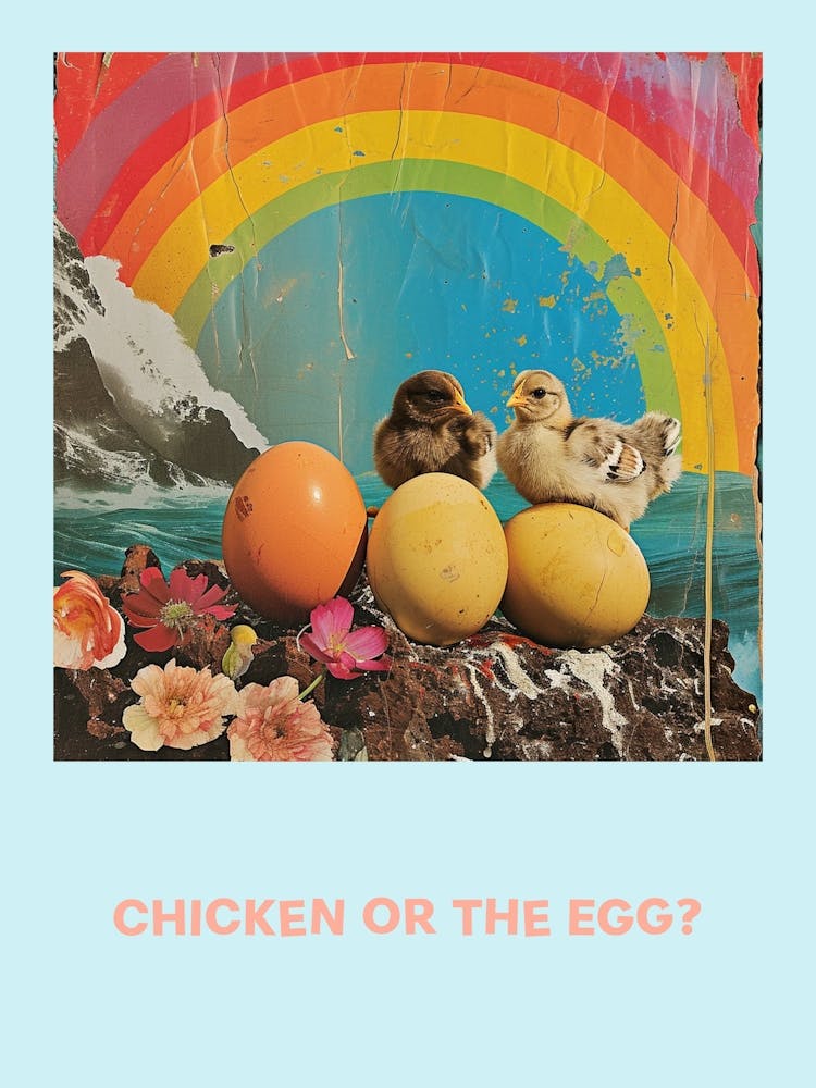 Chicken Or The Egg Retro Rainbow Poster 3