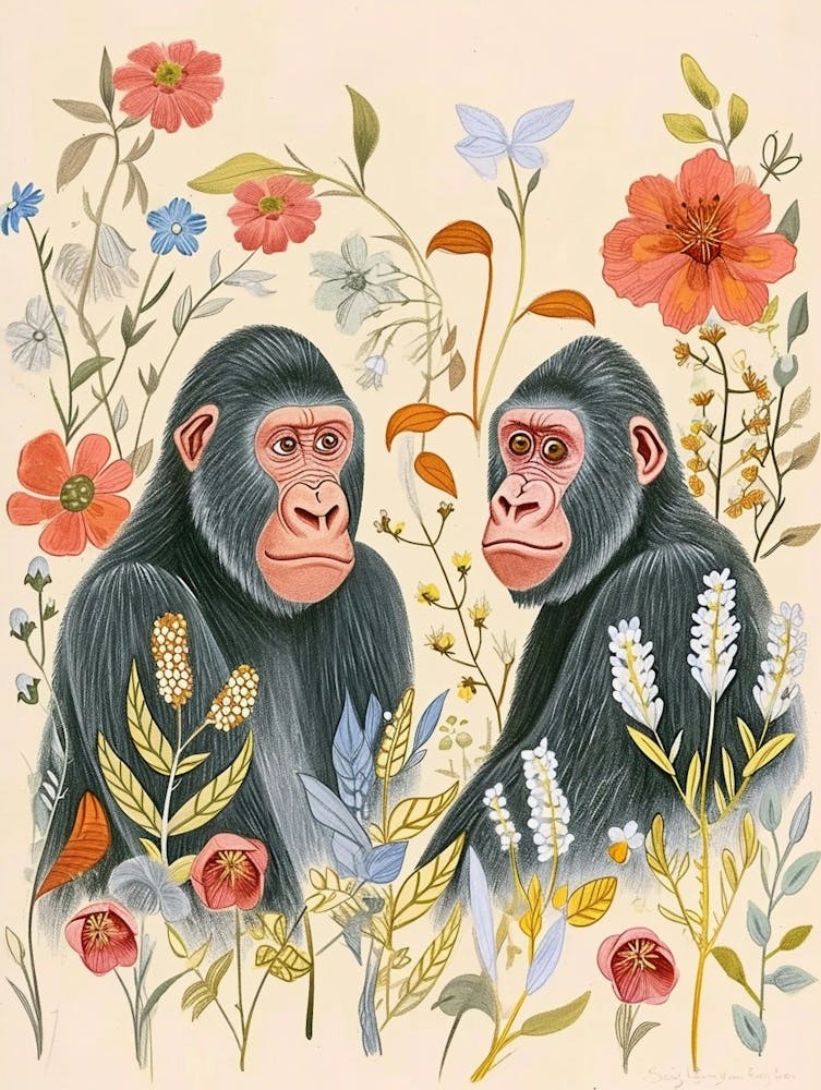 Dessin d'Animal Floral Folklorique Gorilla 2