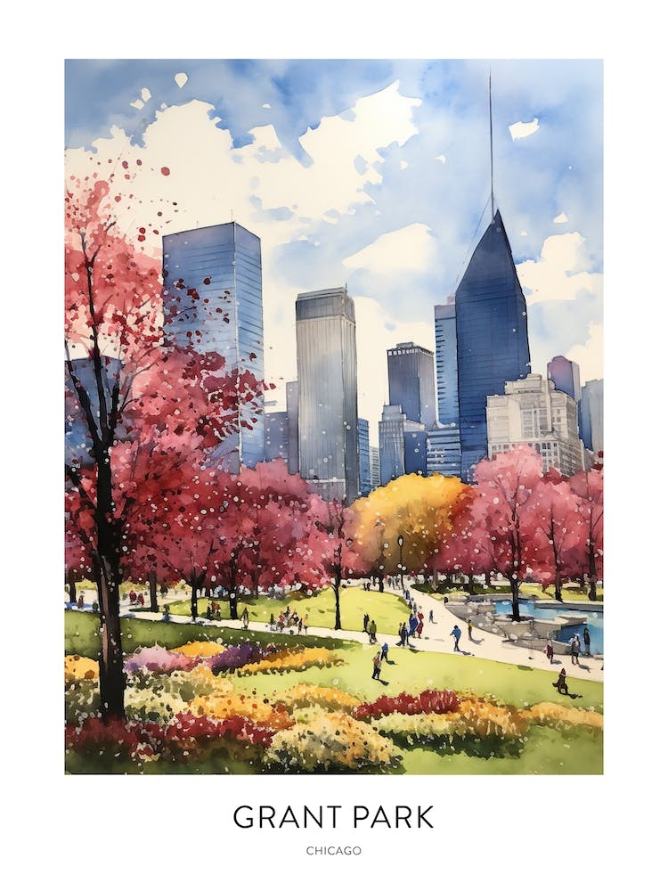 Grant Park 2 Chicago Watercolour Travel Poster