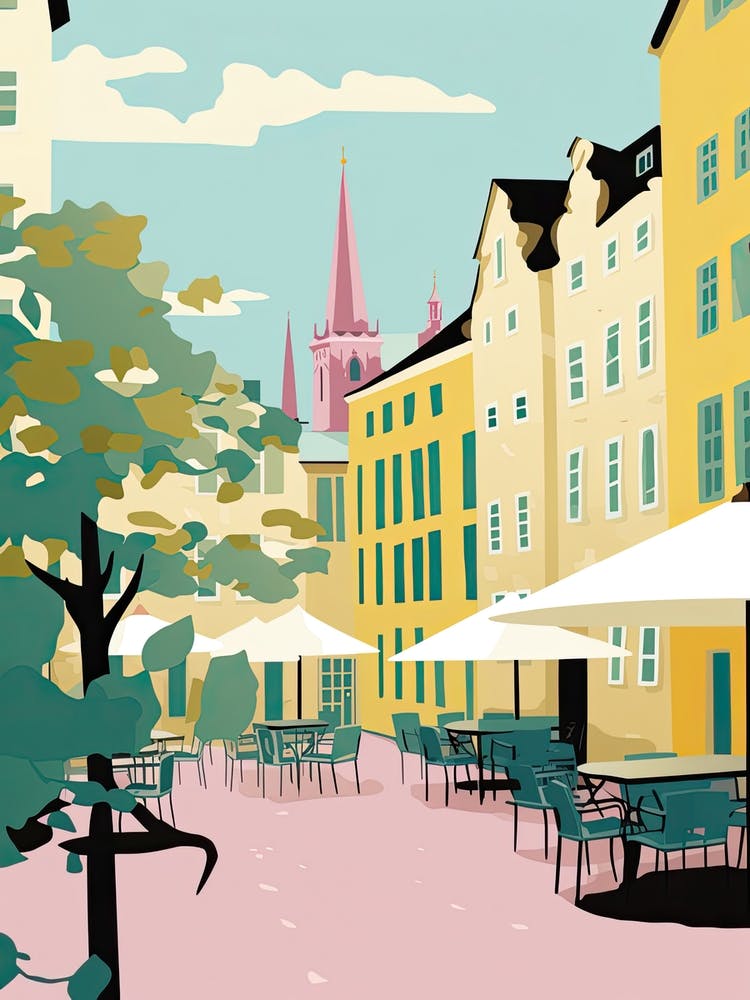 Malmo, Sweden, Illustration in Flachen Pastelltönen 1