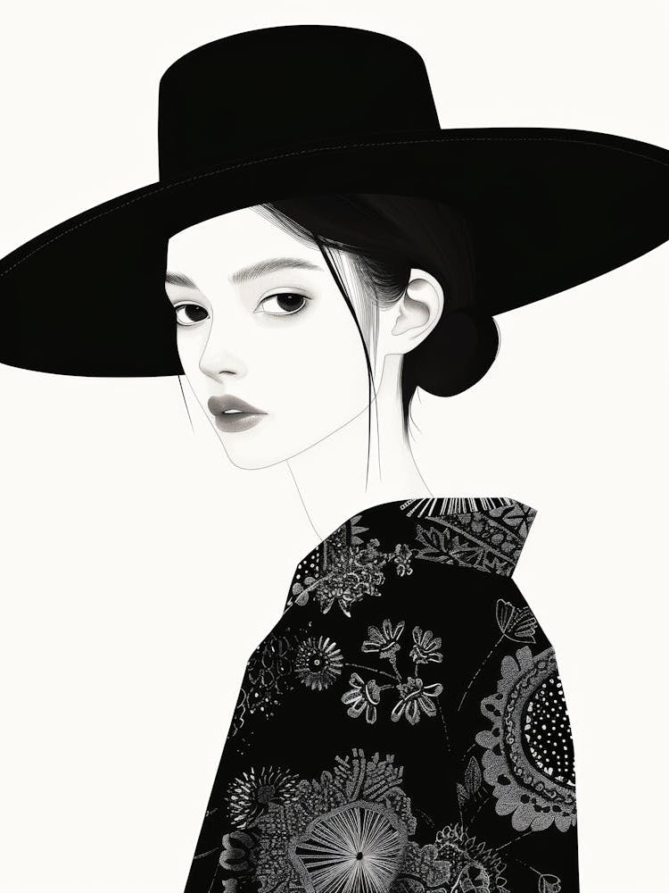 Asian Woman In Black Hat