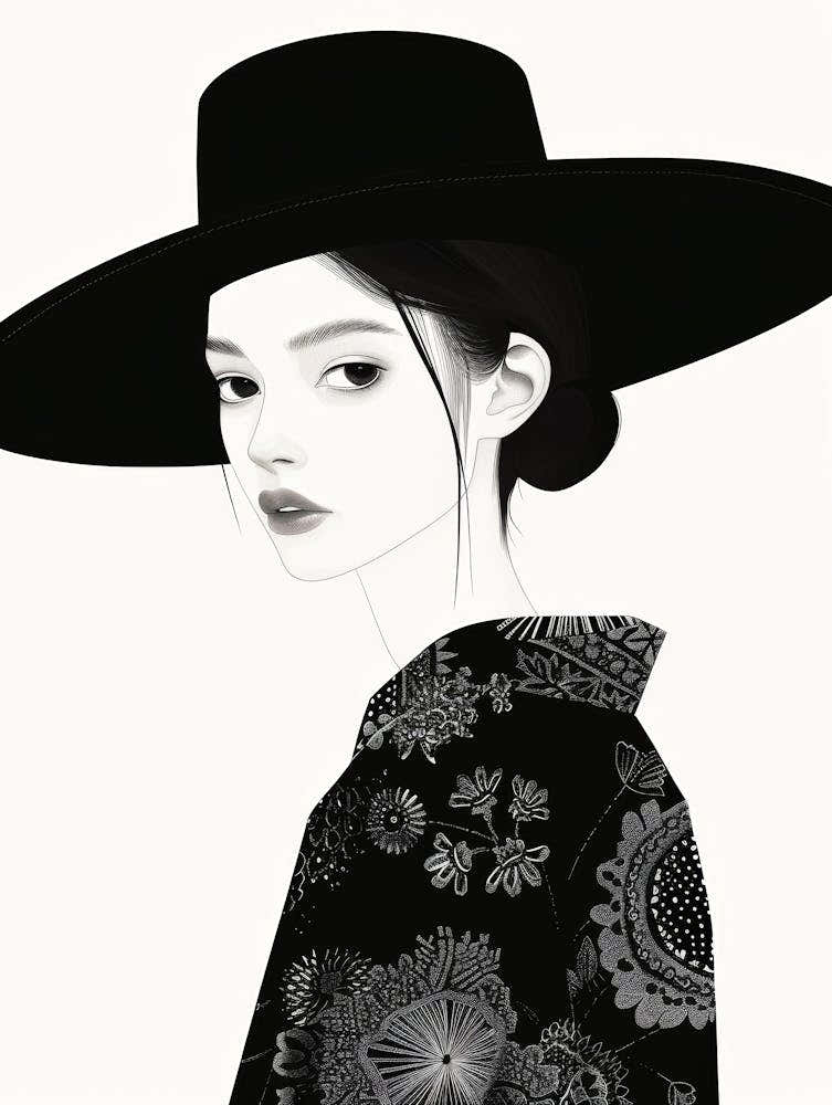 Asian Woman In Black Hat