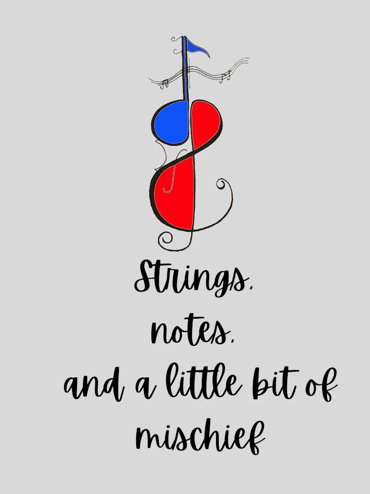 Violin drawn as musical notes with quirky text - Strings Notes and Mischief by DollyJ