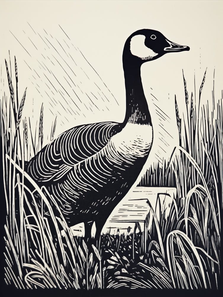 B&W Bird Linocut Canada Goose 4