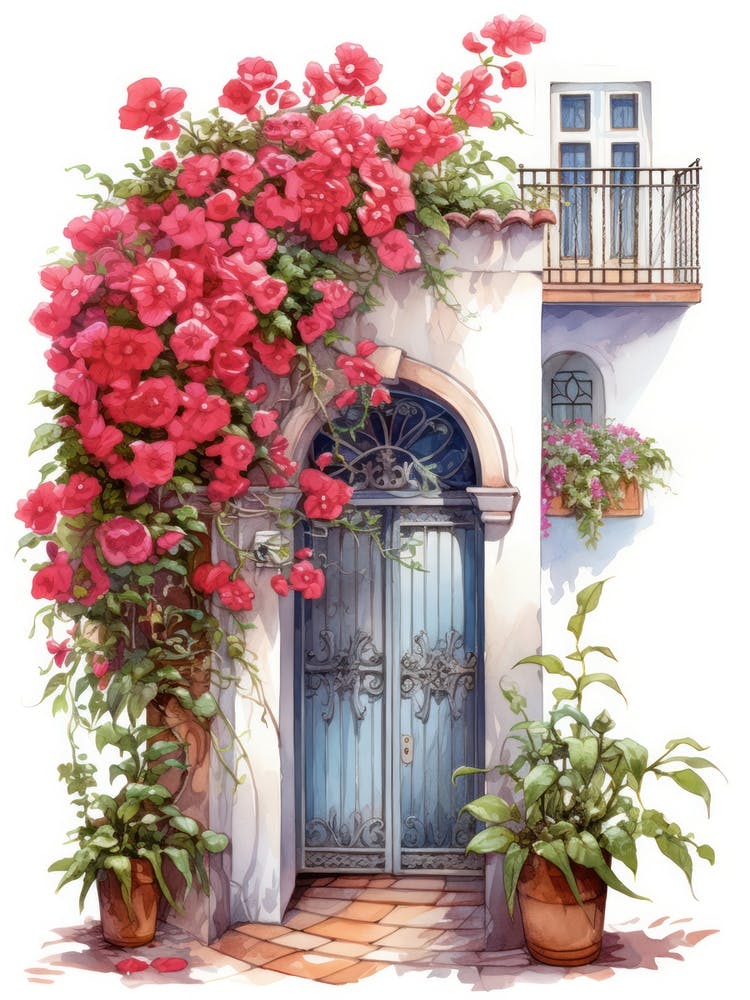 Malaga, Spain   Mediterranean Doors Watercolour Painting 2