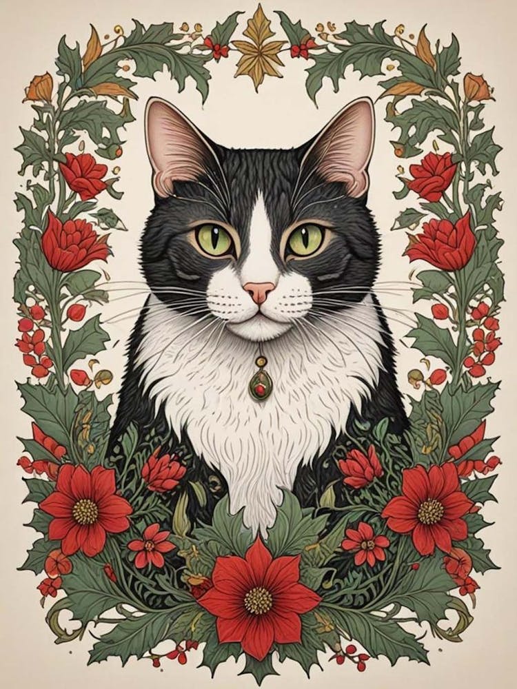 William Morris Stil Weihnachtskatze (6)