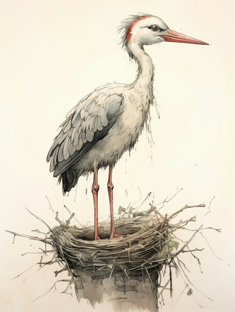 Storybook Animal Watercolour Stork 2