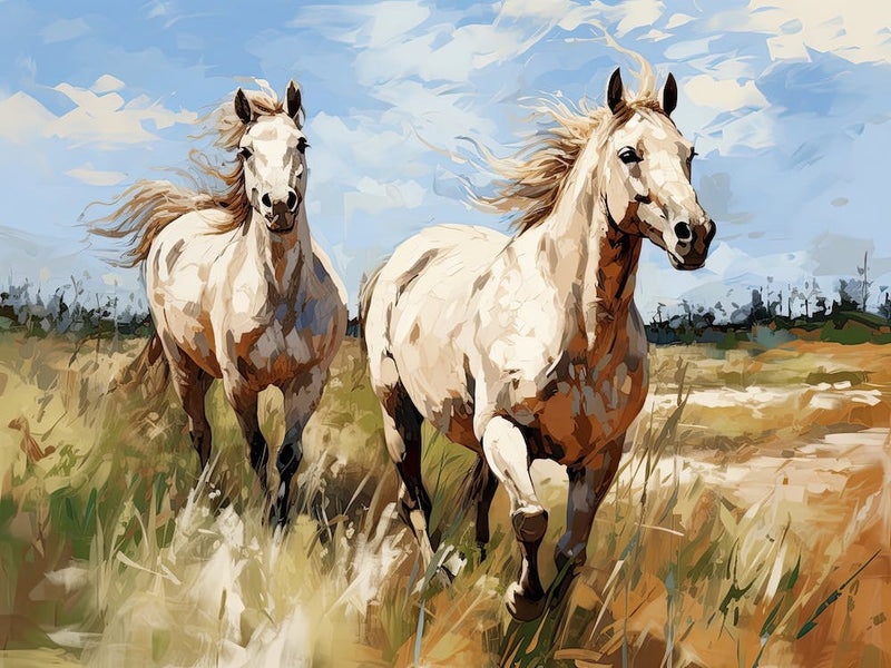 Pferde-Gemälde in der Camargue, Frankreich, Landschaft 1