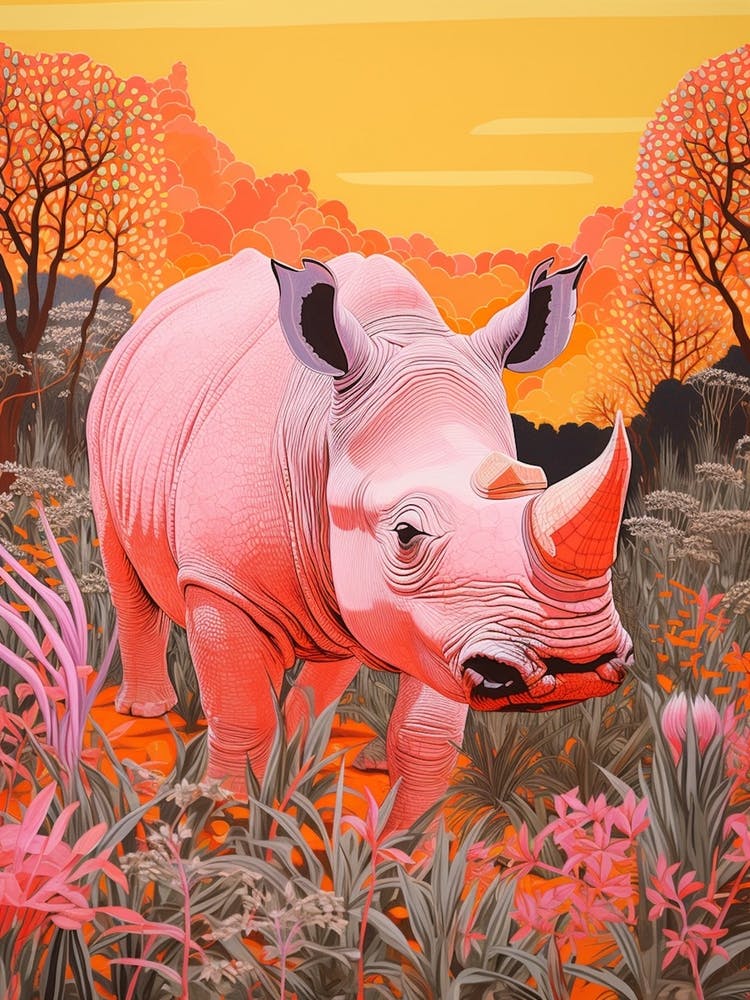Floral Orange & Pink Abstract Rhino 3