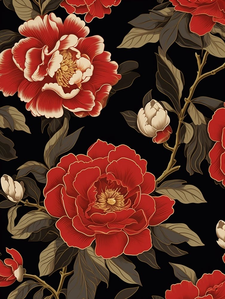 Camellia 1 William Morris Style Winter Florals
