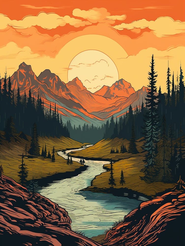 Mount Rainier National Park Retro Pop Art 15