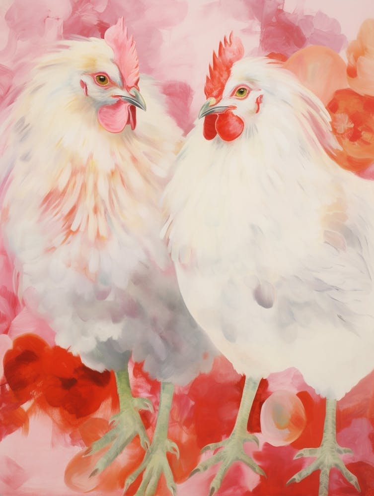 Rosa Ätherisches Vogelgemälde Huhn 3