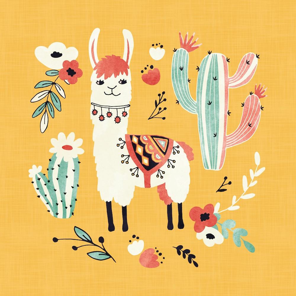 White Llama With Flowers