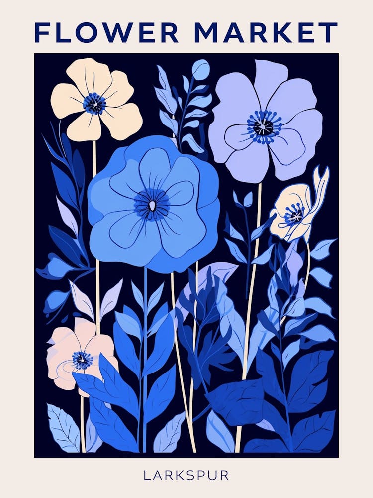 Blue Flower Market Poster Larkspur