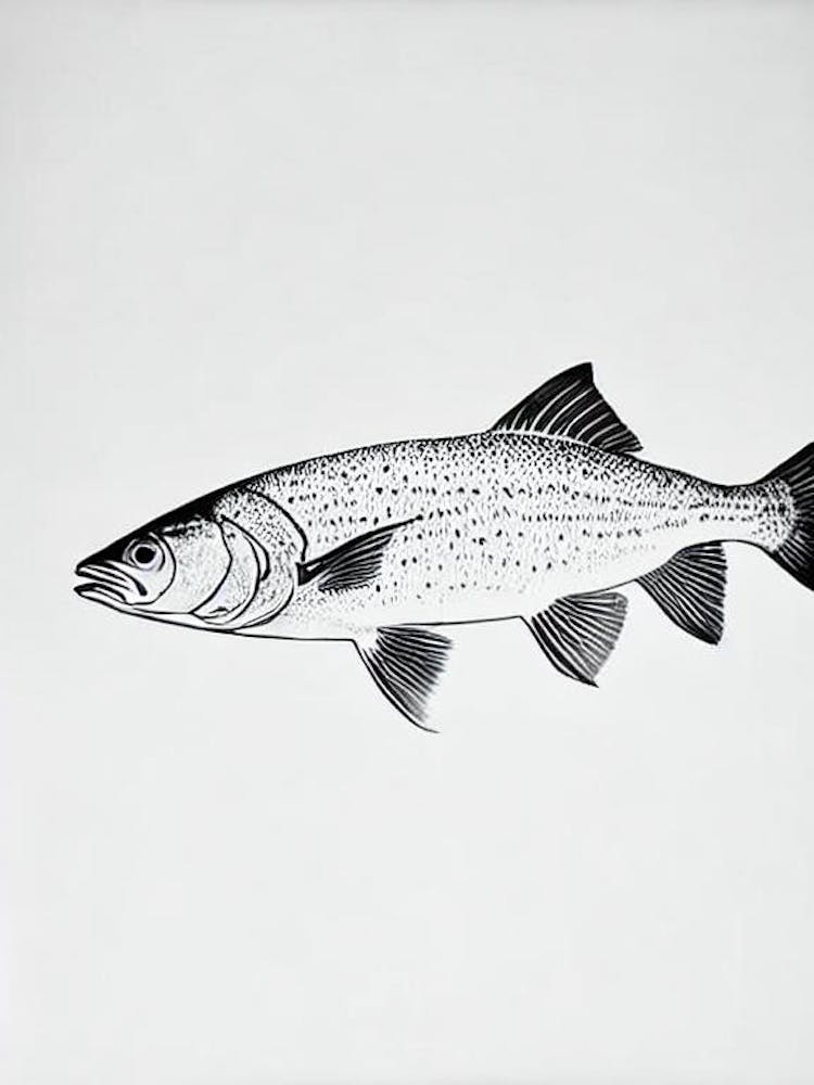 Black Sea Bass Black & White Drawing