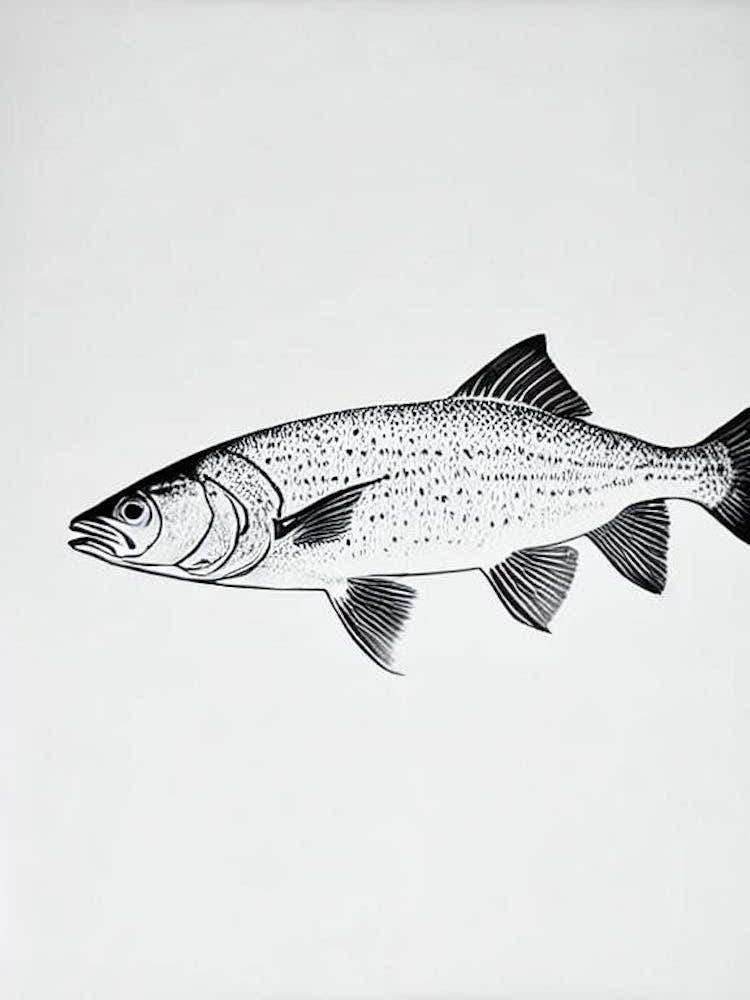 Black Sea Bass Black & White Drawing