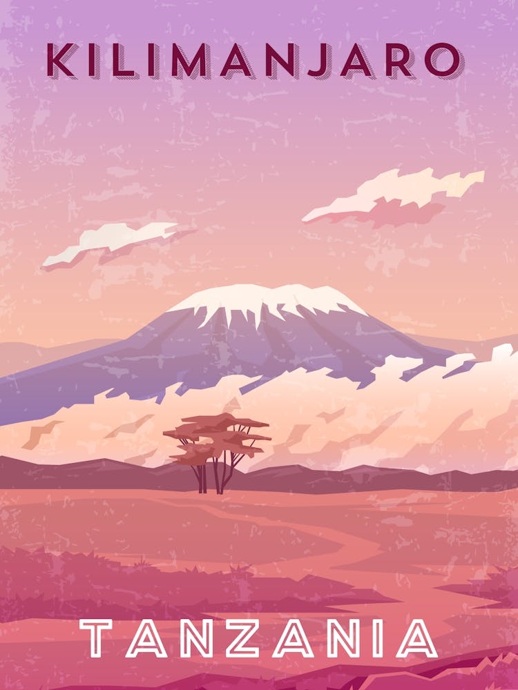 Kilimanjaro, Tanzania — Retro travel minimalist poster