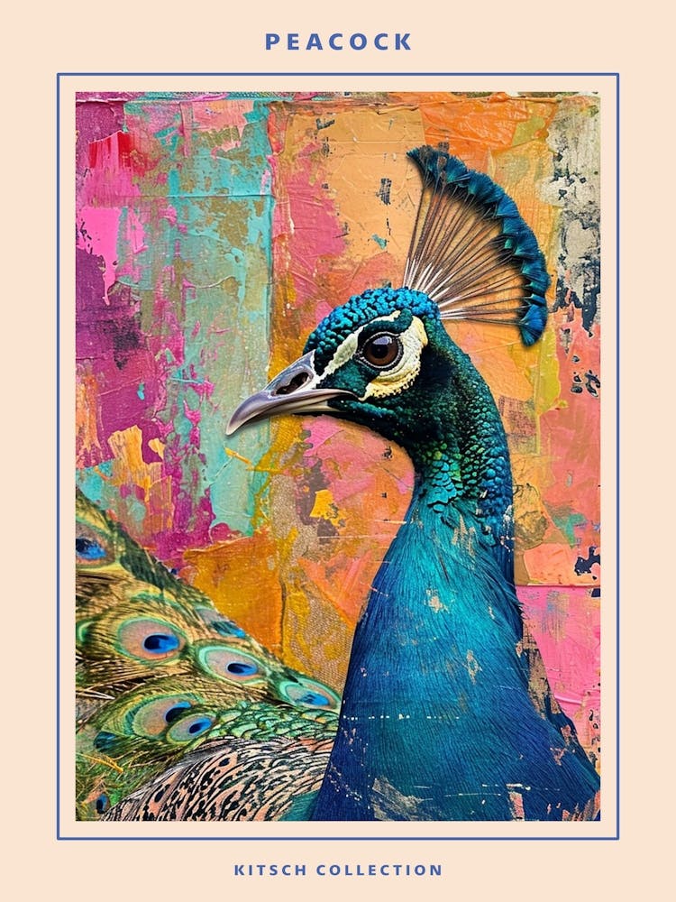 Kitsch Peacock Collage 4 Poster