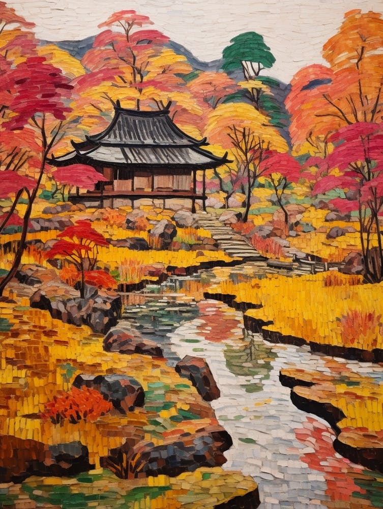 Autumn Gardens Painting Ryoan Ji Garden Japan 3