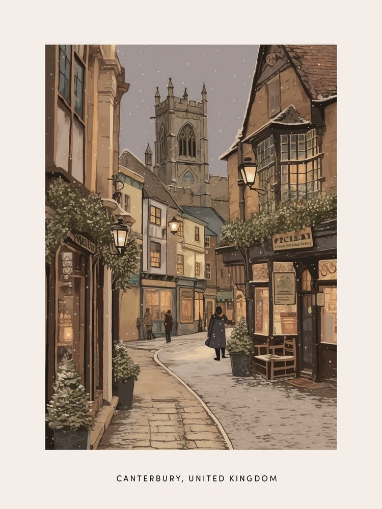 Vintage Winter Poster Canterbury United Kingdom 2