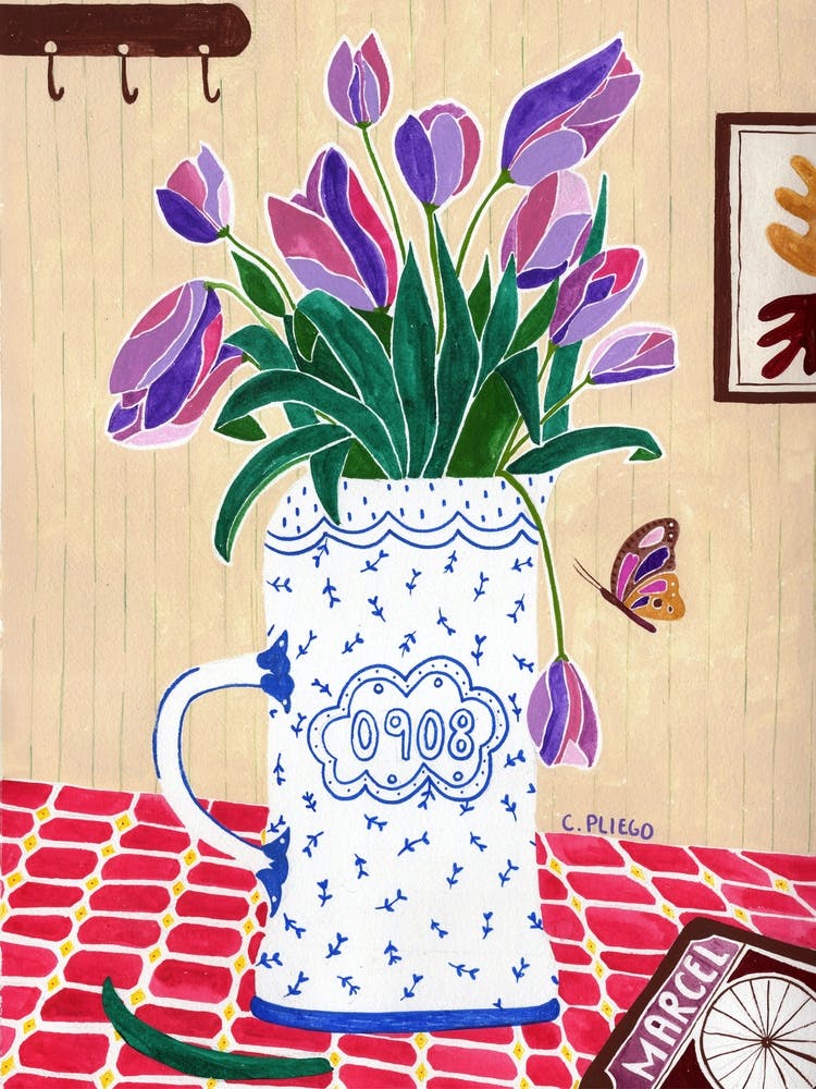 Tulips In A Mug with Art book butterfly Mexican Colors