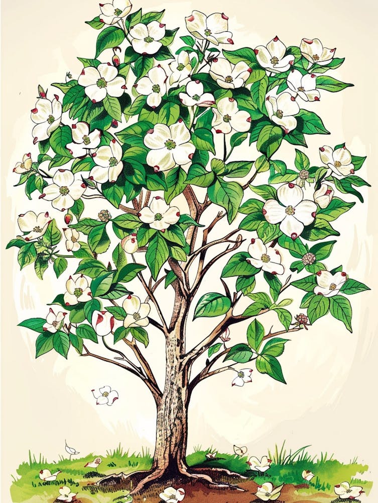 Dogwood Tree Storybook Illustration 1