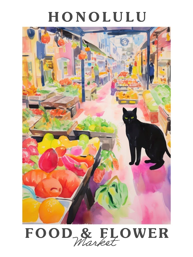 Food Market With Cats In Honolulu 3 Poster