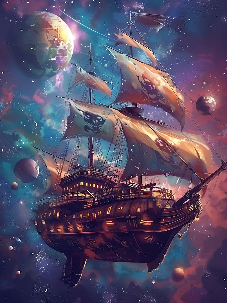 Fantasy Ship Floating in the Galaxy 18