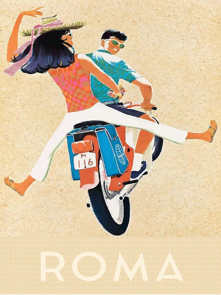 Vespa Print, 60s Moped Scooter Mid Century Modern Wall Art Pop Art Retro Print Vintage Travel Poster Rome Italy Print 2