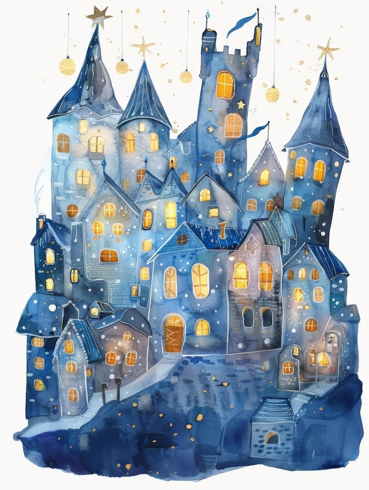 Christmas Village Watercolor Painting