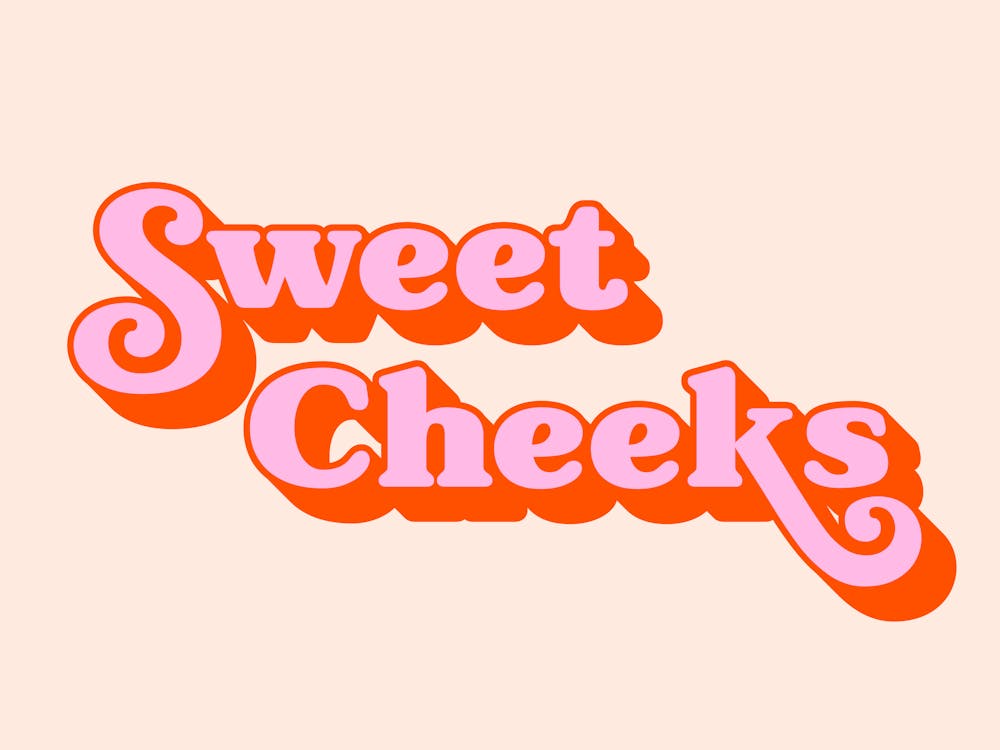 Sweet Cheeks (Peach tone), pink, funny, humor, cute, sayings, phrases, aesthetic, bathroom, home, decor, rose, cool, type, lettering, typography, funky, groovy