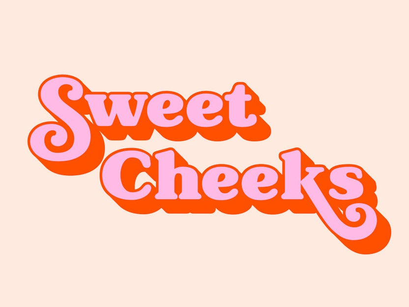 Sweet Cheeks (Peach tone), pink, funny, humor, cute, sayings, phrases, aesthetic, bathroom, home, decor, rose, cool, type, lettering, typography, funky, groovy