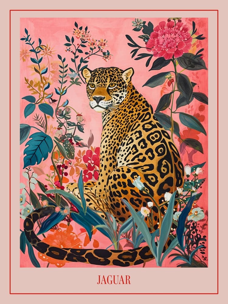Floral Animal Painting Jaguar 1 Poster