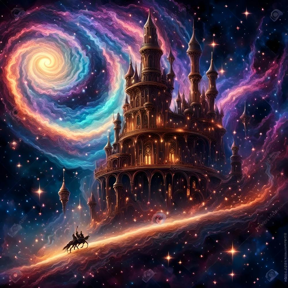 Surreal Castle in The Swirl of Galaxy