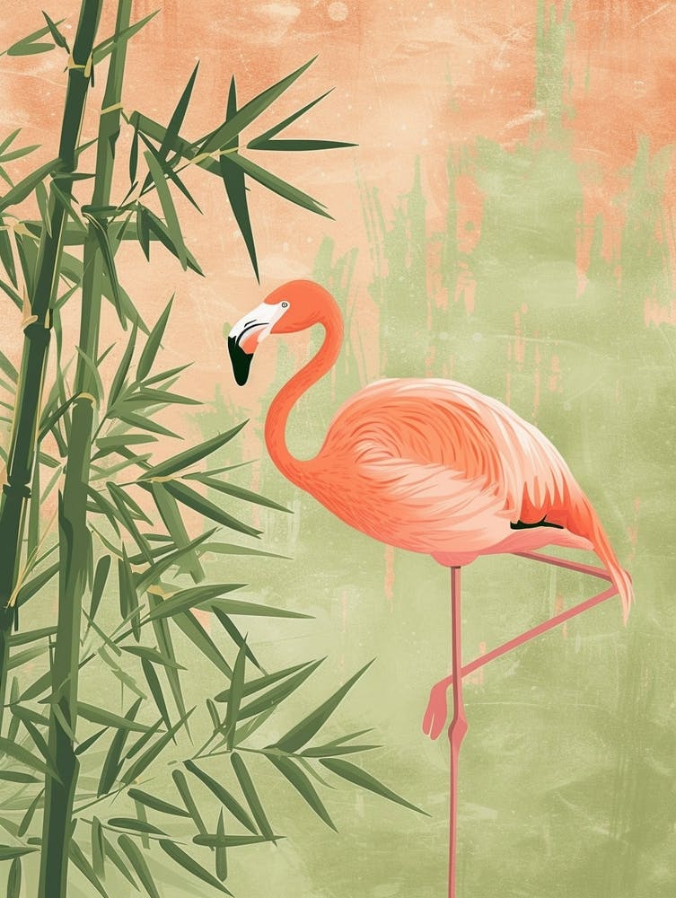 Illustration Minimaliste Flamant des Andes et Bambou 2