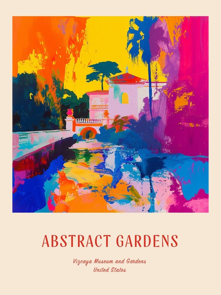 Colourful Gardens Vizcaya Museum And Gardens Usa 1 Red Poster