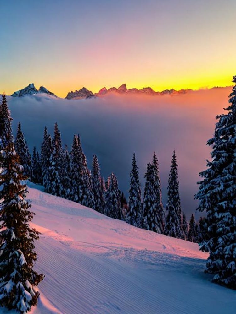 Les Diablerets, Switzerland 1 Sunrise Skiing Poster