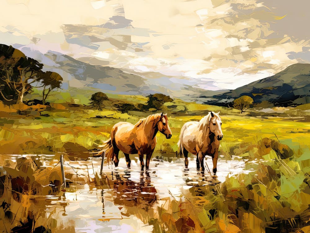 Horses Painting In Lake District, England, Landscape 2