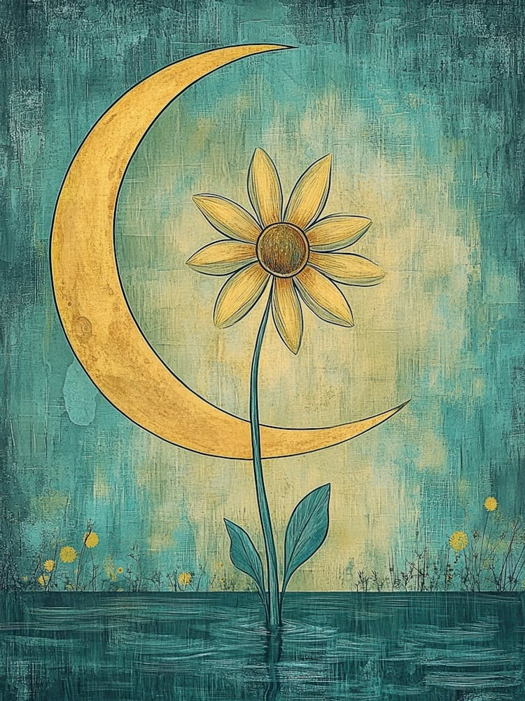 Moon And Flower Canvas Print