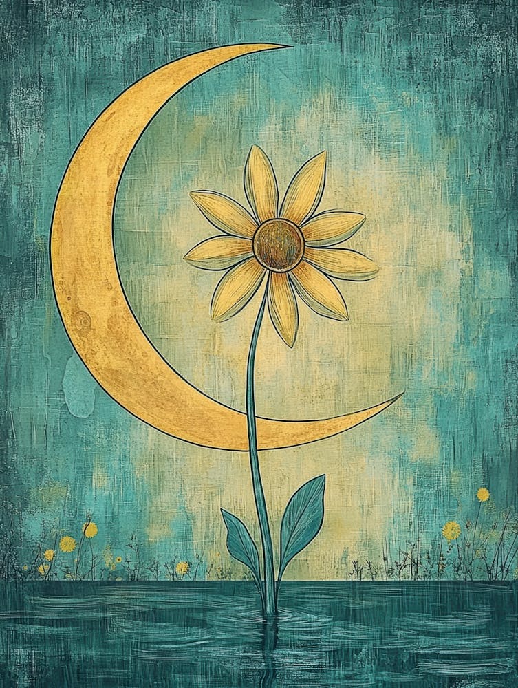Moon And Flower Canvas Print