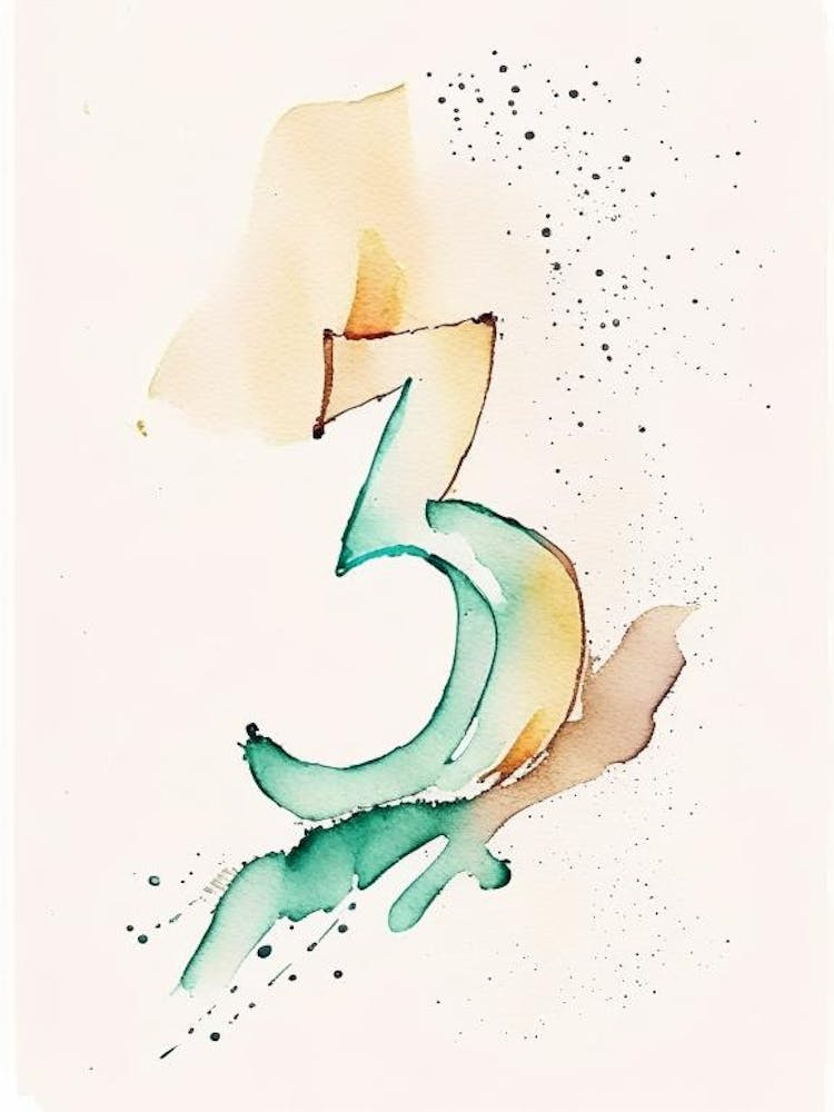 3, Zahl, Bildung Minimalistisches Aquarell 3