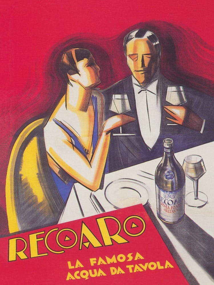 Couple at Cafe Drinking Sparkling Water, Vintage Poster