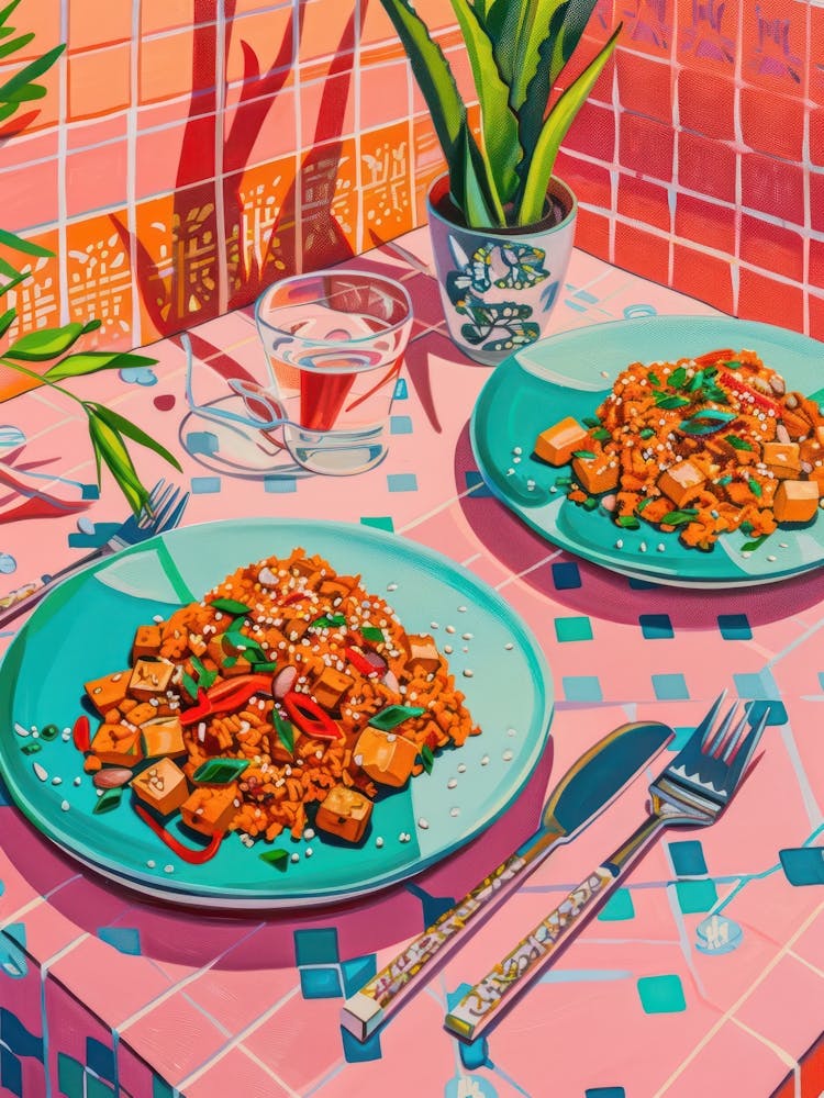 Pink Breakfast Food Scrambled Tofu 2