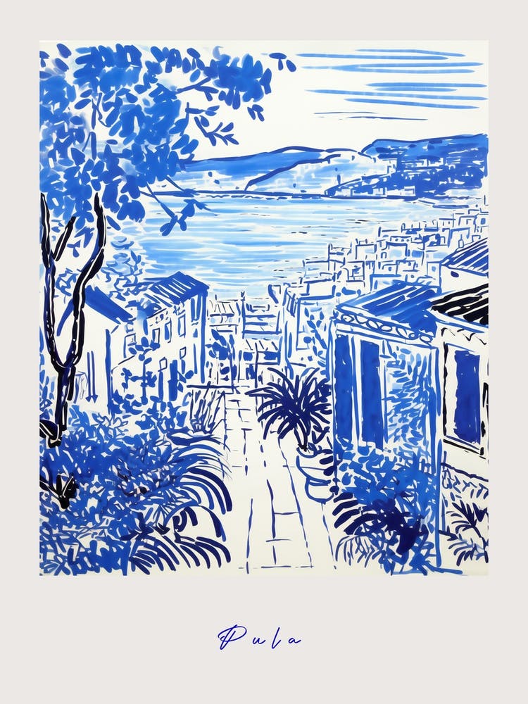 Pula Croatia 3 Mediterranean Blue Drawing Poster