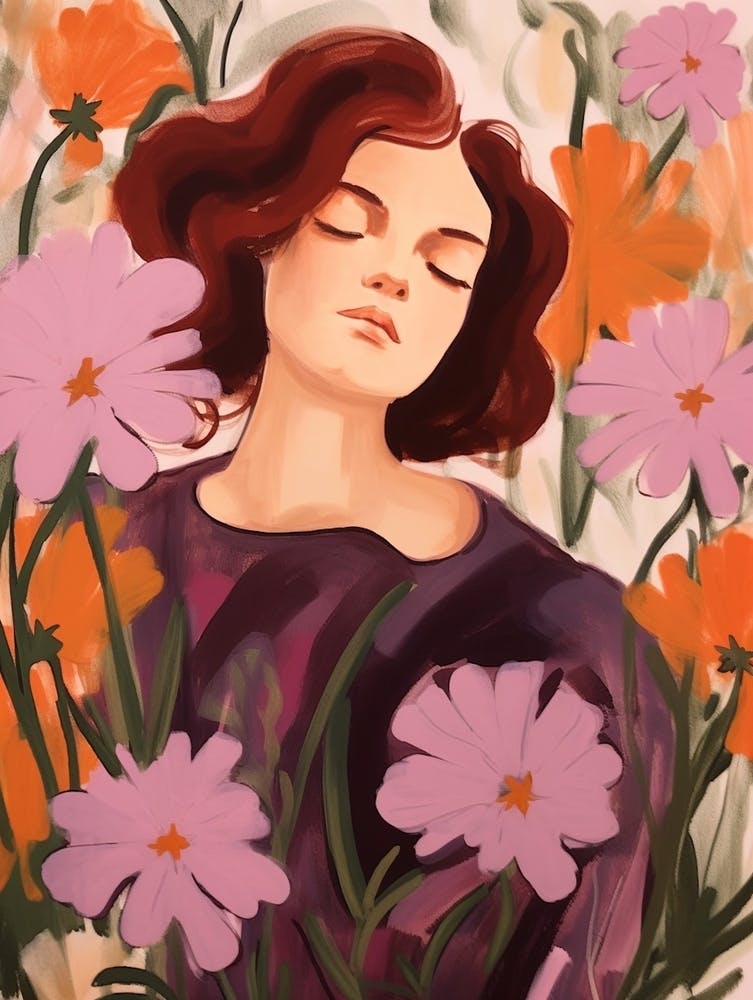 Woman With Autumnal Flowers Phlox 1